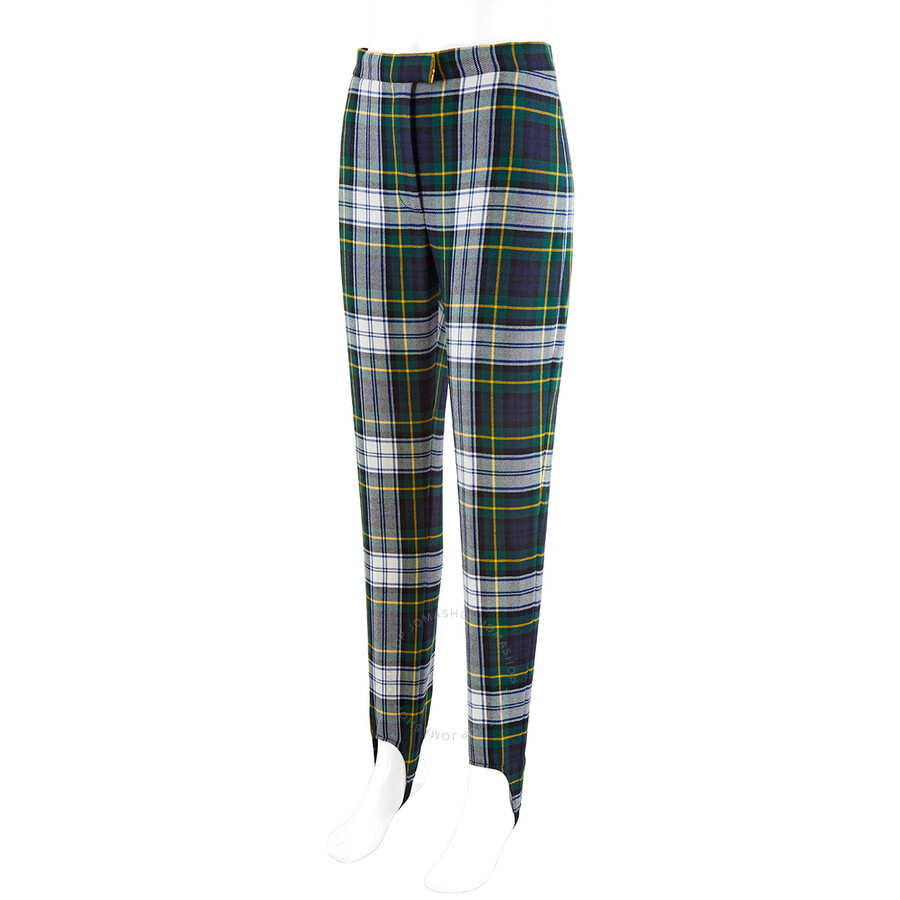 Shop Burberry Tartan Wool High-waisted Stirrup Trousers In Ink Blue