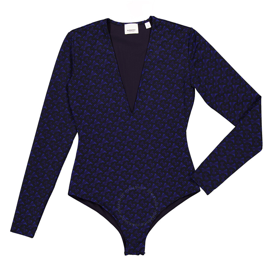Burberry Tb Monogram Print Long-sleeve Bodysuit In Blue