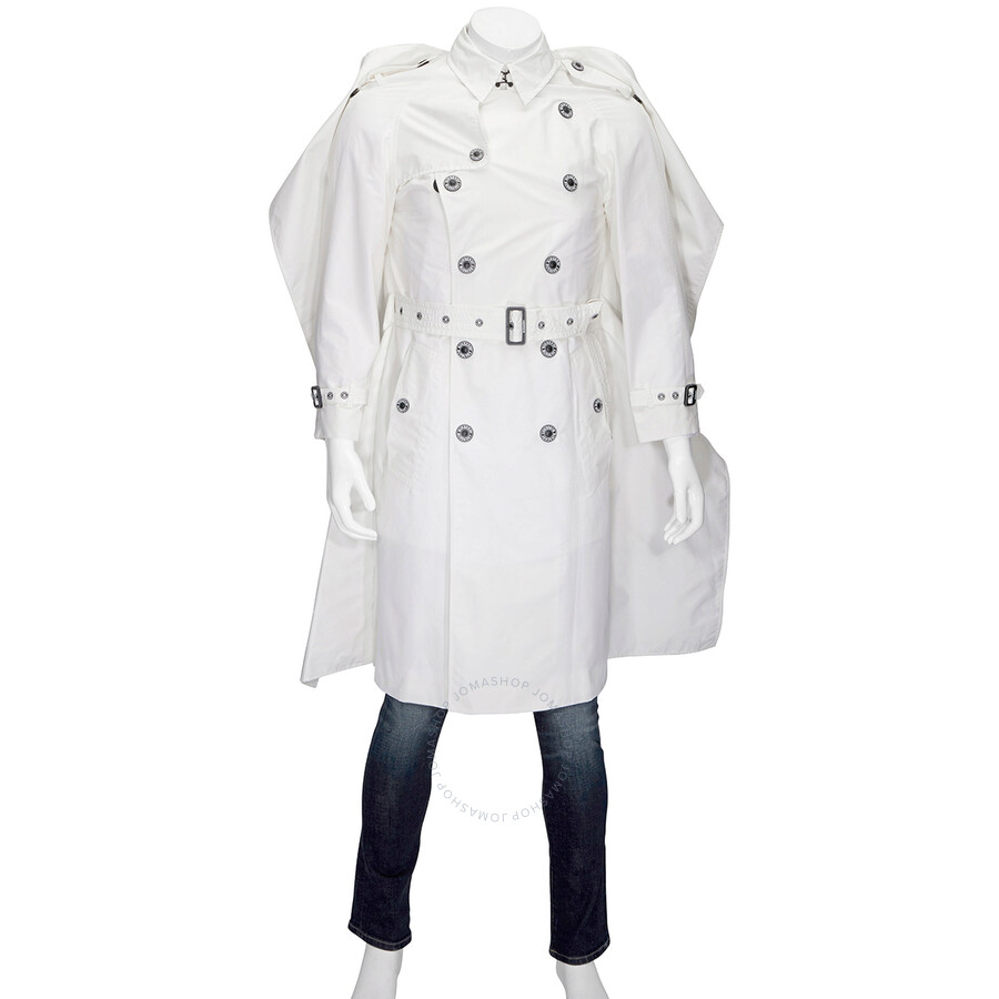 Shop Burberry Technical Faille Reconstructed Double-breasted Cape Detail Trench Coat In Optic White