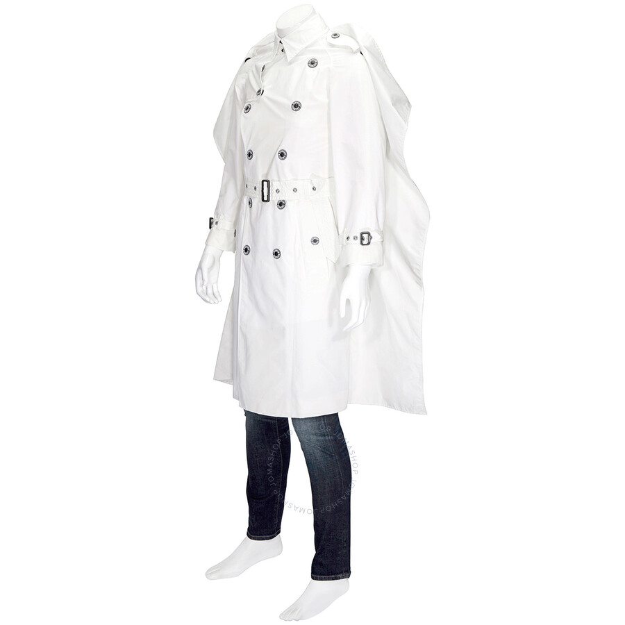 Shop Burberry Technical Faille Reconstructed Double-breasted Cape Detail Trench Coat In Optic White