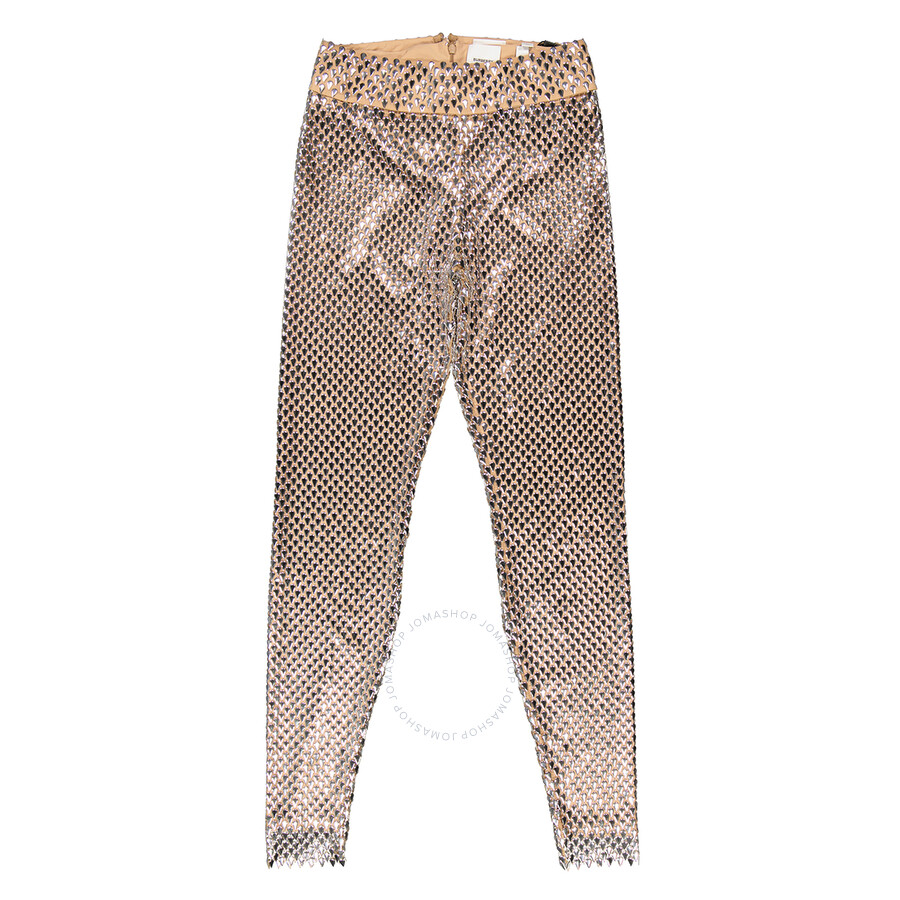 Burberry Textured Detailed Metallic Pants In Silver Tone