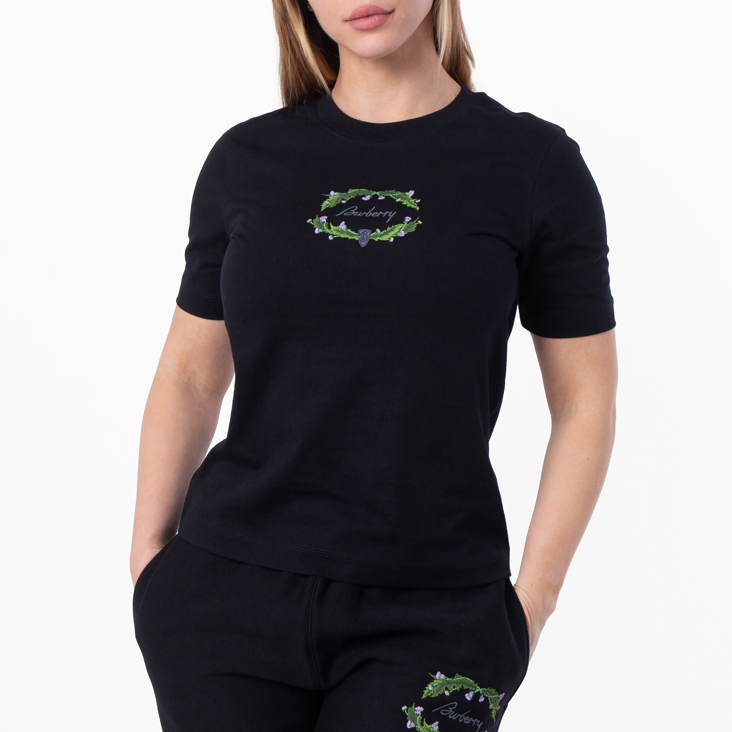 Burberry Thistle Logo Cotton T-Shirt, Size XX-Small 8097910