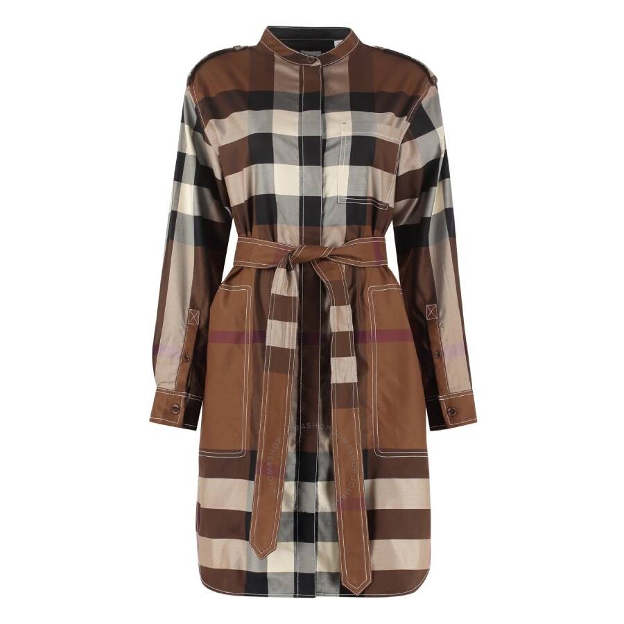 Burberry Aurelia Check-print Belted Shirtdress In Brown