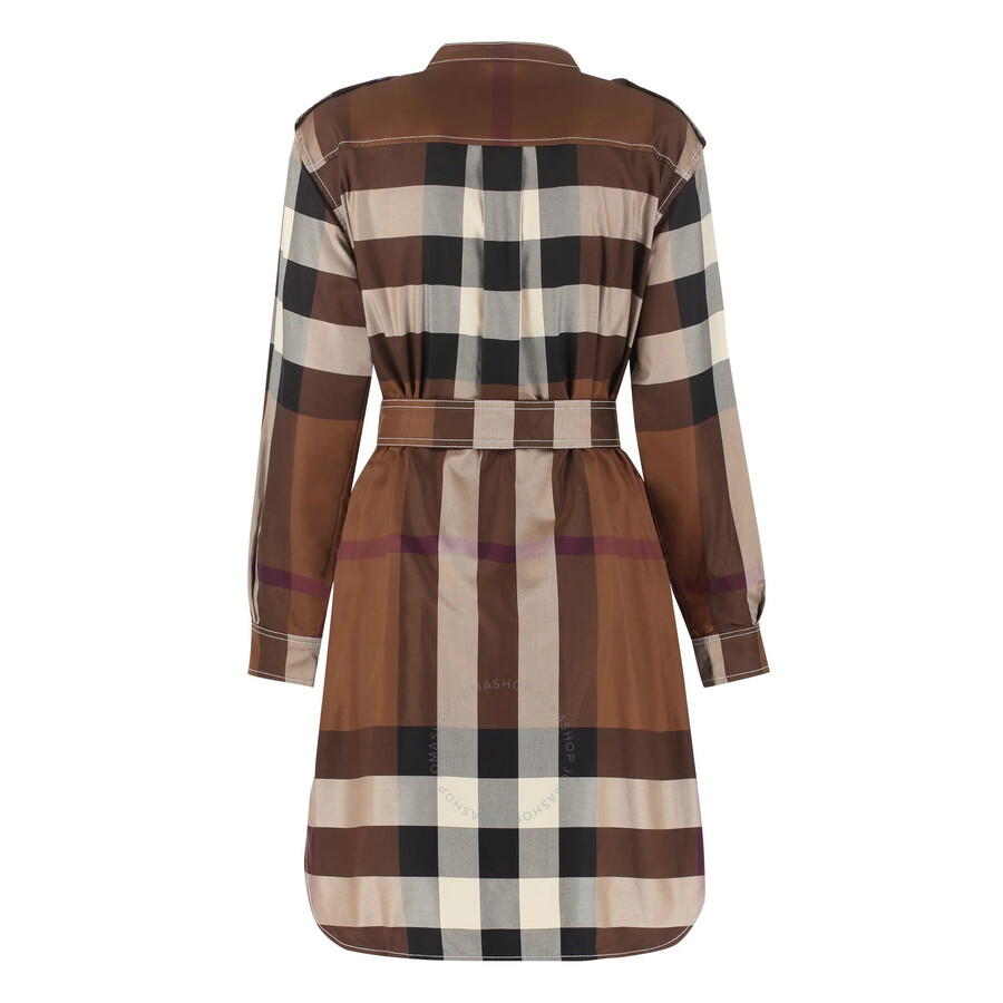 Burberry Aurelia Check-print Belted Shirtdress In Brown