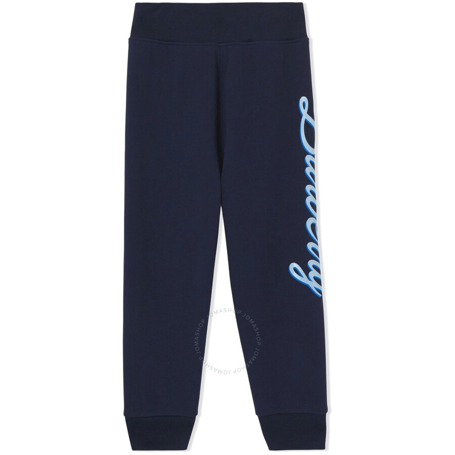 Burberry Logo Script-print Track Trousers In Grey/blue