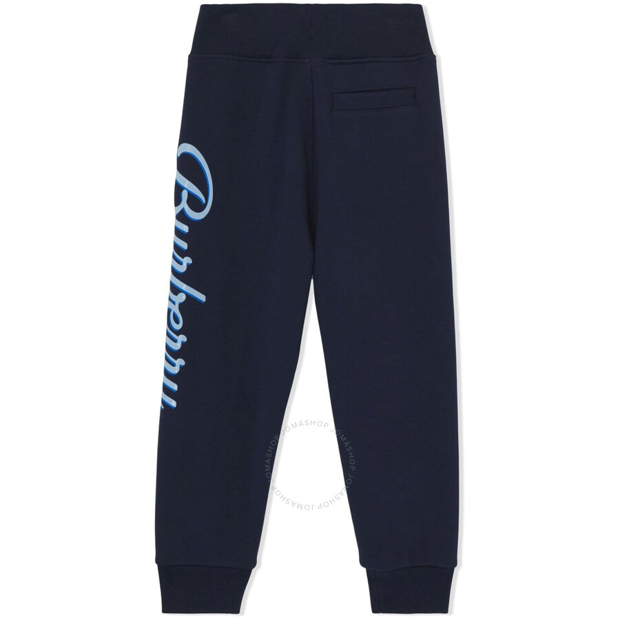 Burberry Logo Script-print Track Trousers In Grey/blue