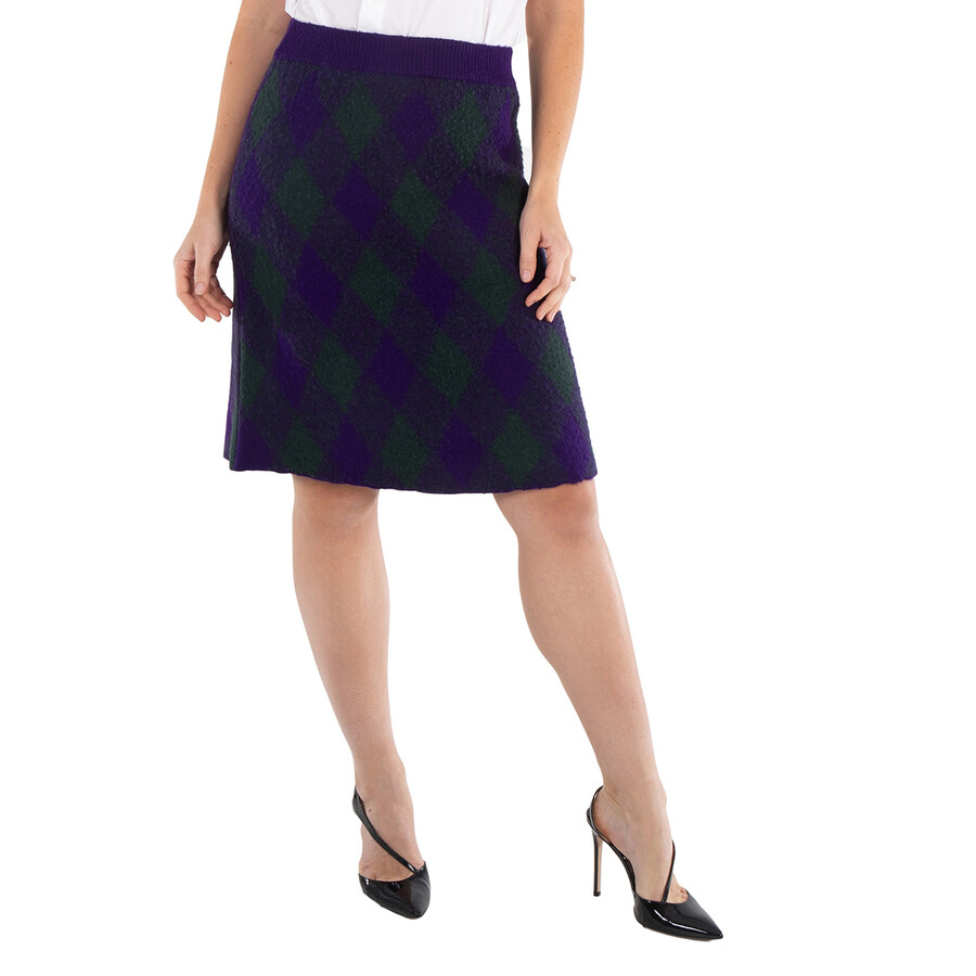 Vintage Check Frayed-Edge Wool Skirt