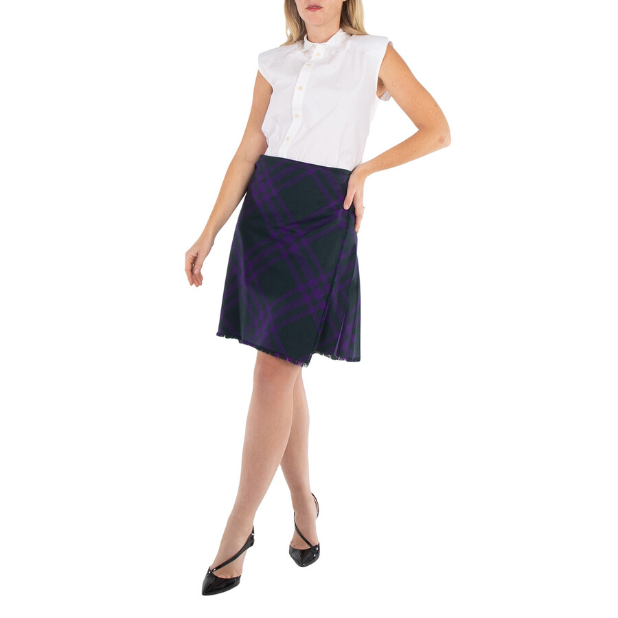 Vintage Check Frayed-Edge Wool Skirt