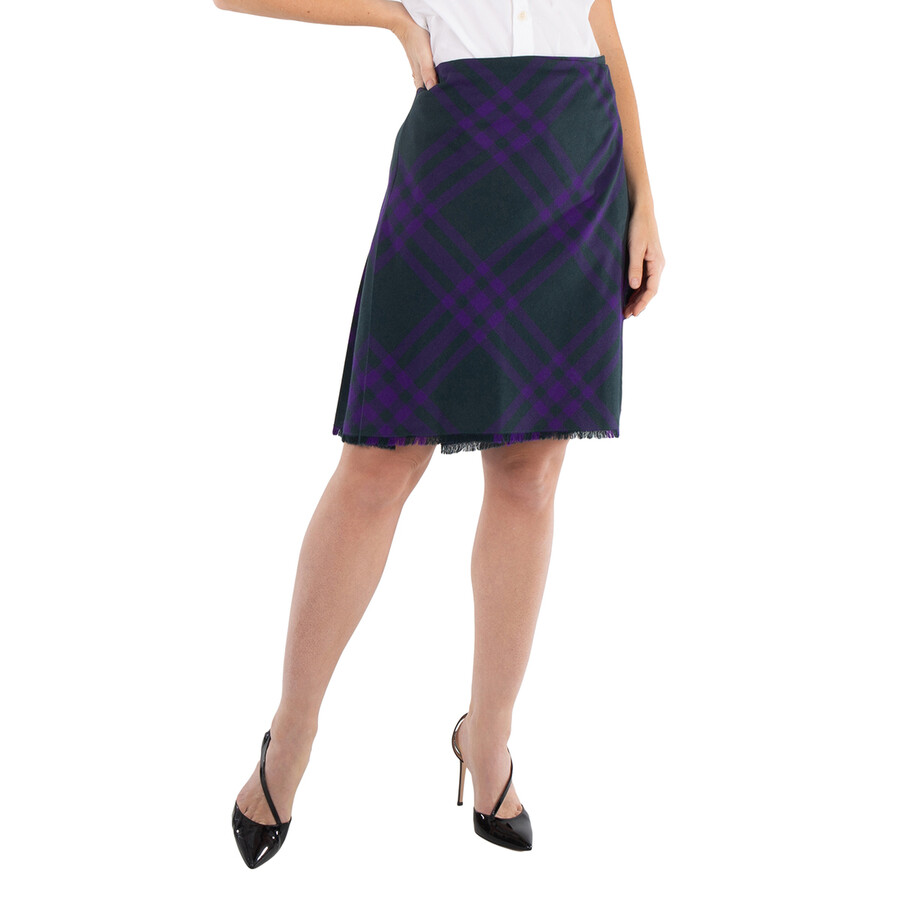 Vintage Check Frayed-Edge Wool Skirt