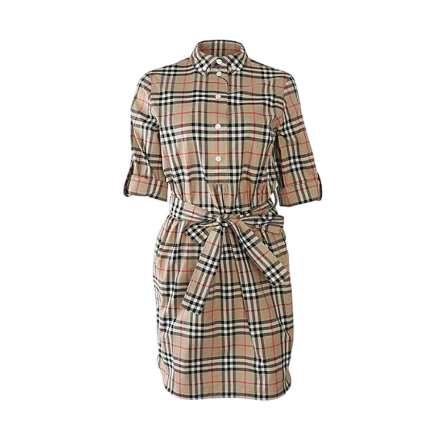 Vintage Check Pattern Tie Waist Shirt Dress, Brand Size 10 ( US Size 8 )