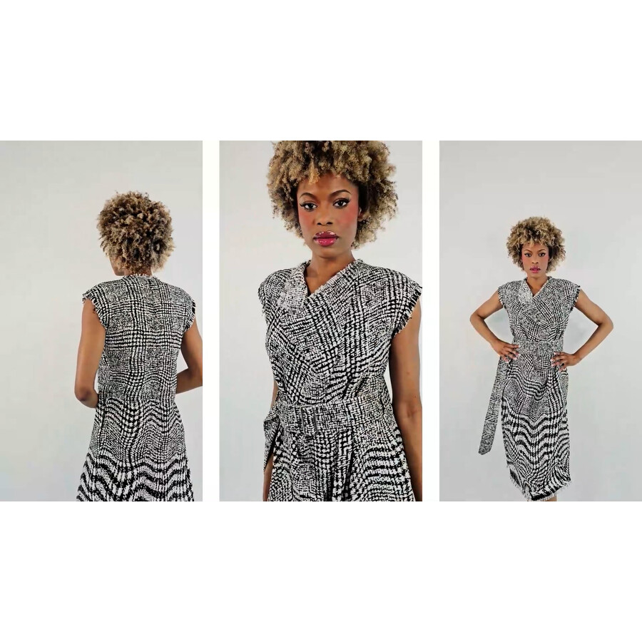 Burberry Warped Houndstooth Linen Blend Dress, Brand Size 6 ( US