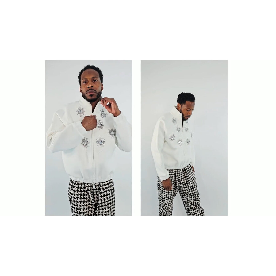 Burberry White Bottle Cap Detail Jersey Track Bomber Jacket, Size