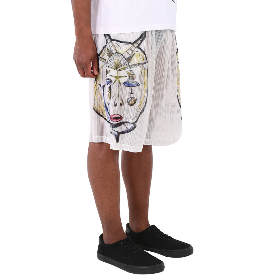 Burberry White Marine Sketch Sheer Plisse Shorts In White
