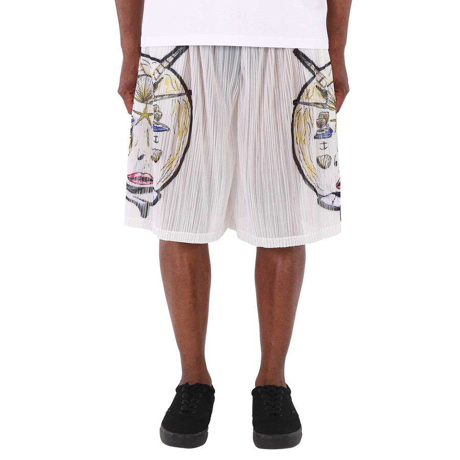 White Marine Sketch Sheer Plisse Shorts