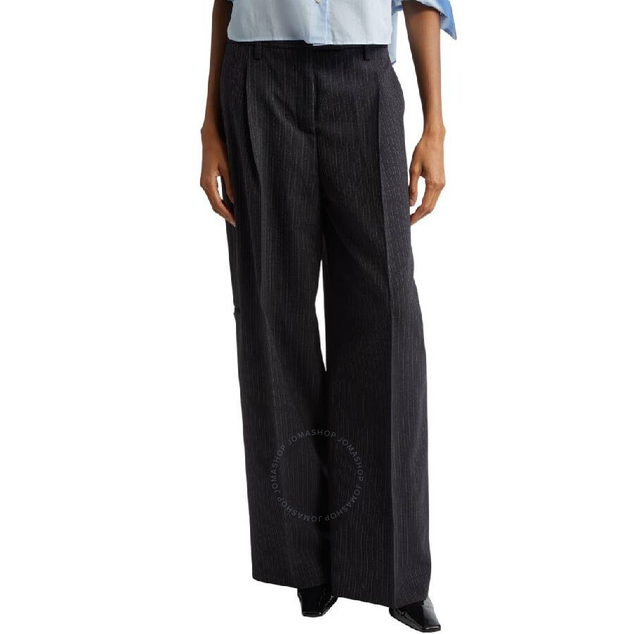 Burberry Wide Leg Pinstrip Wool Trousers In Blue