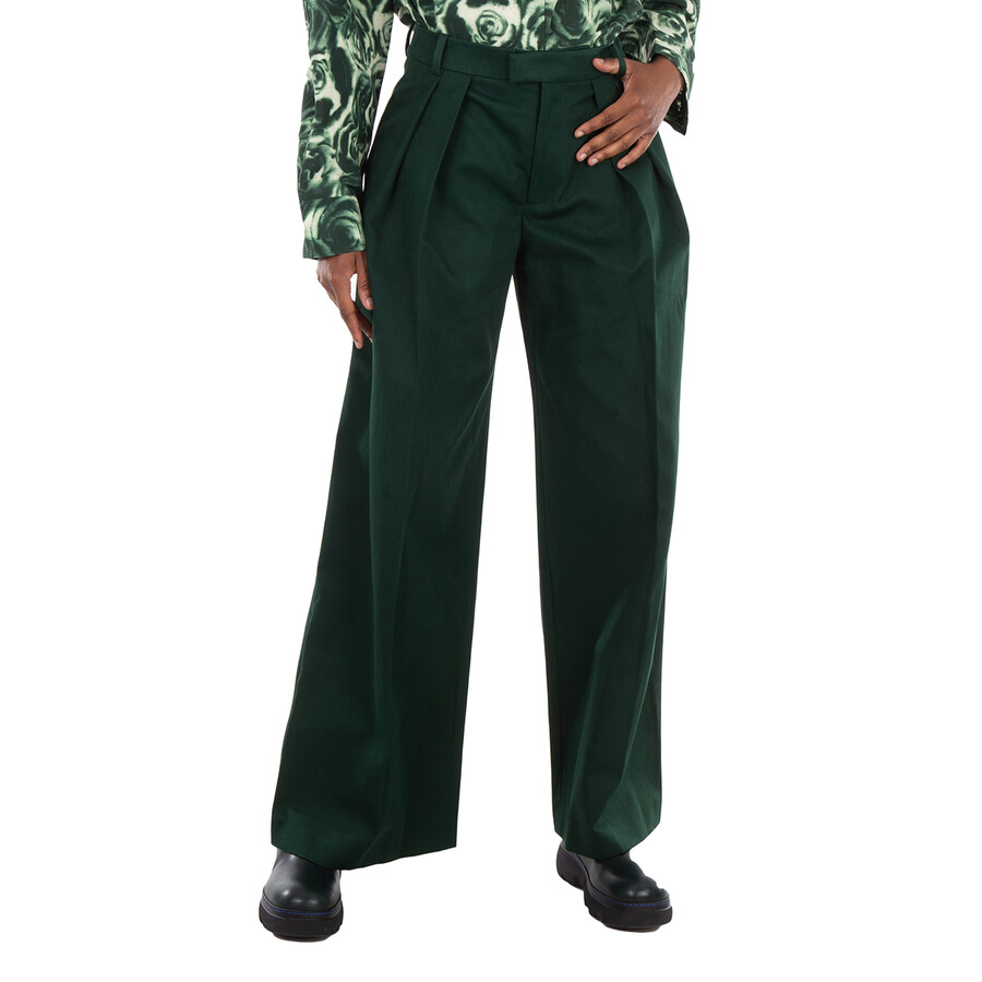 Wide Leg Pleated-Detail Cotton Trousers