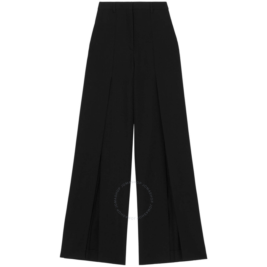 Burberry Wide Leg Wool Trouser With Slits In Black