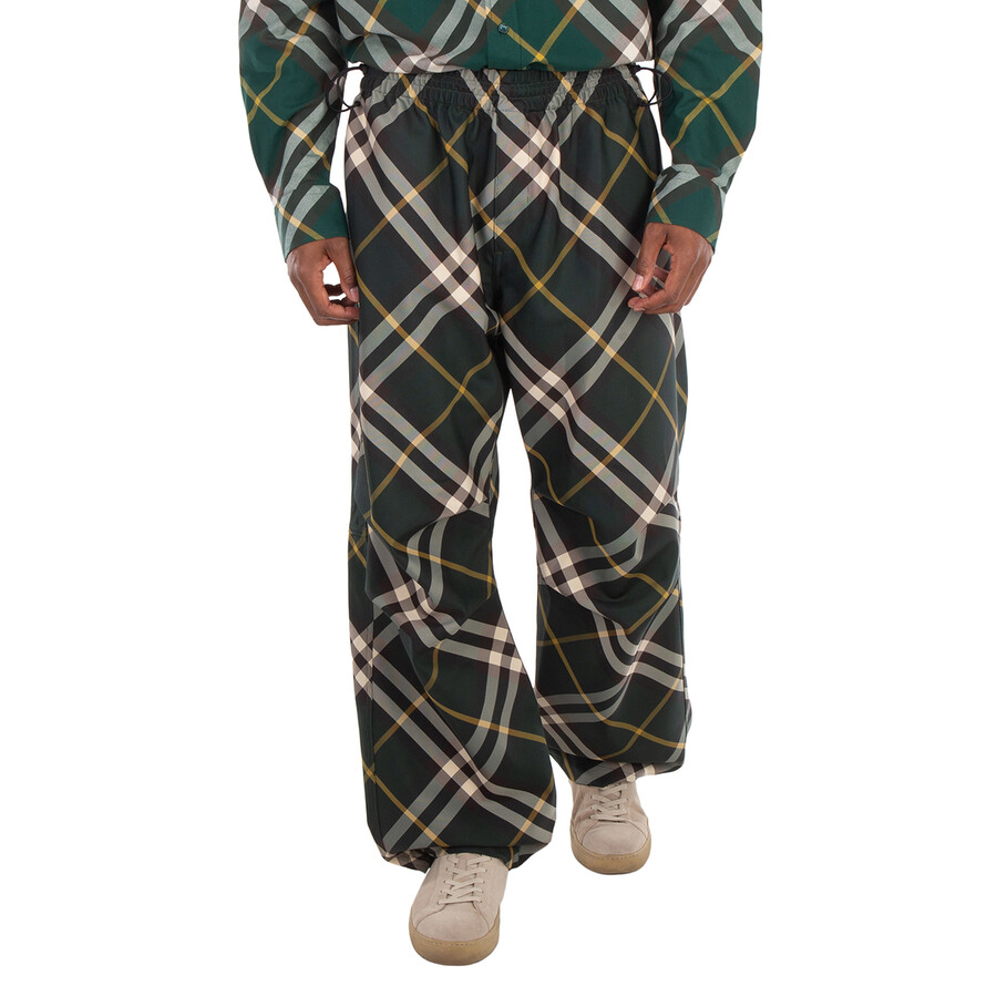 Wide-Leg Checked Trousers