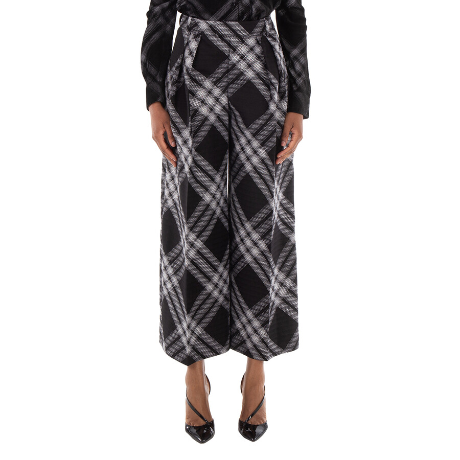 Wide-Leg Tartan Wool Boyfriend Trousers