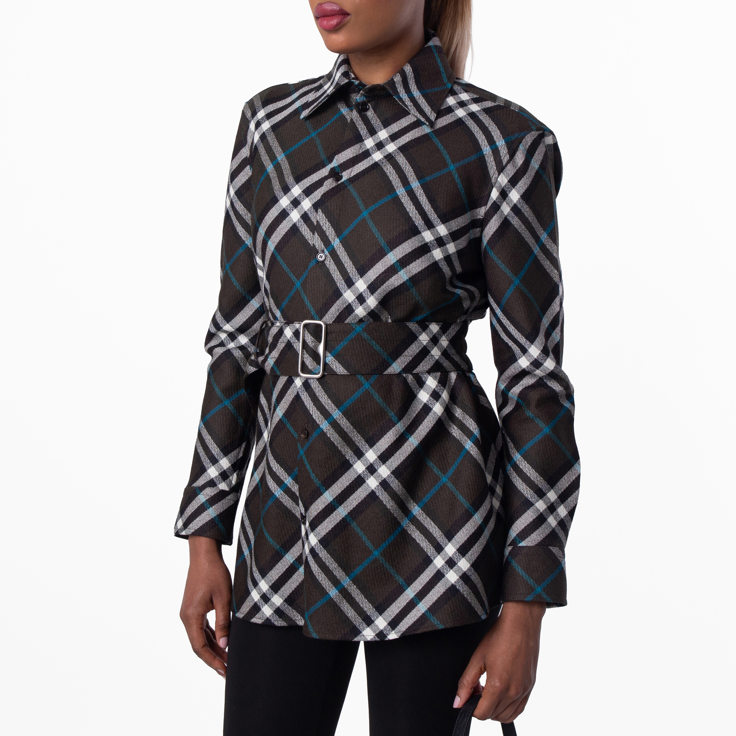 Burberry Womens Check-Pattern Belted Shirt, Brand Size 6 ( US Size