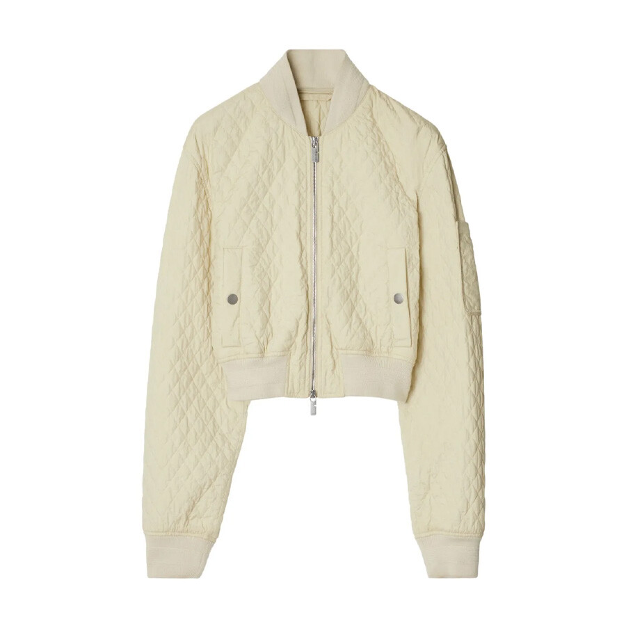 Womens Cropped Quilted Bomber Jacket, Size Small