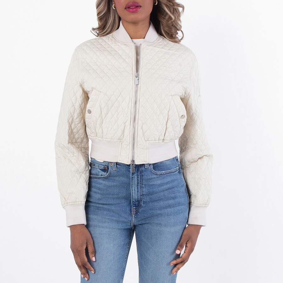 Womens Cropped Quilted Bomber Jacket, Size Small