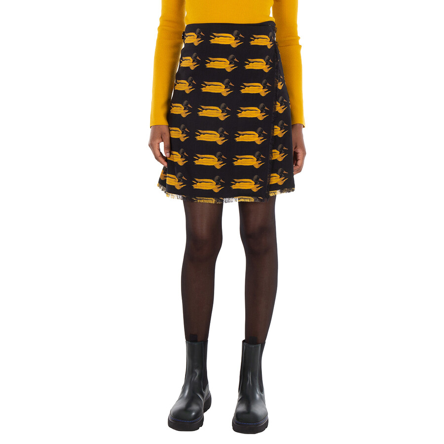 Burberry Wool Frayed-edge Animal-printed Mini Skirt In Multi