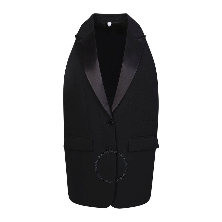 Burberry Wool Tailored Blazer Vestwith Satin Peak Lapels. In Black