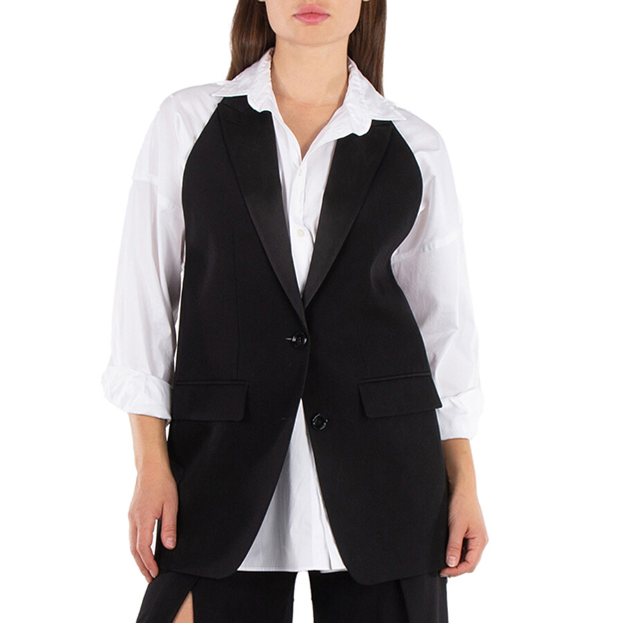 Wool Tailored Blazer Vestwith Satin Peak Lapels.