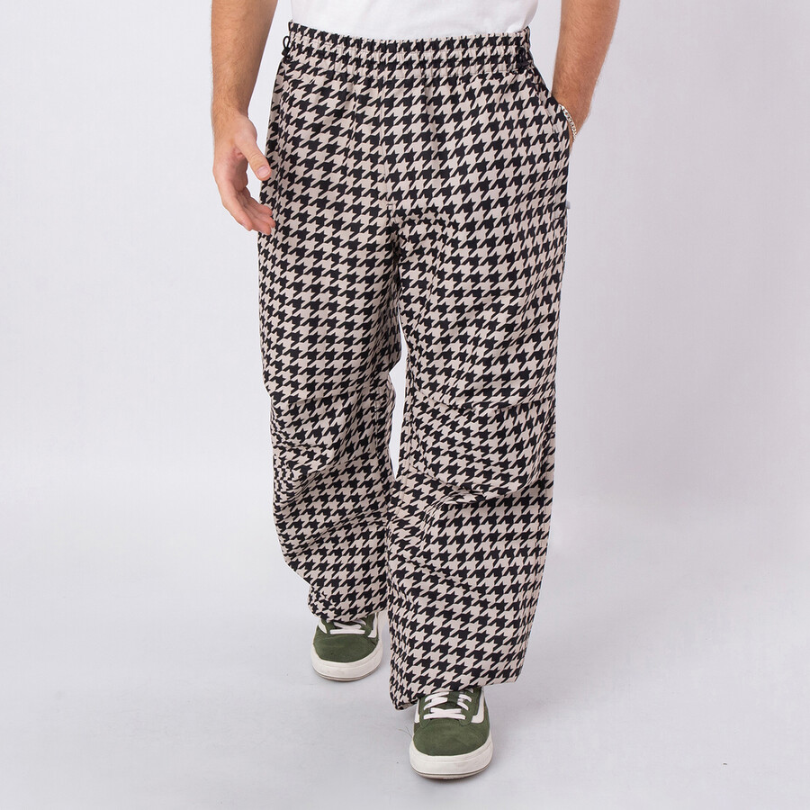Workwear Houndstooth-Pattern Elasticated-Waist Trousers