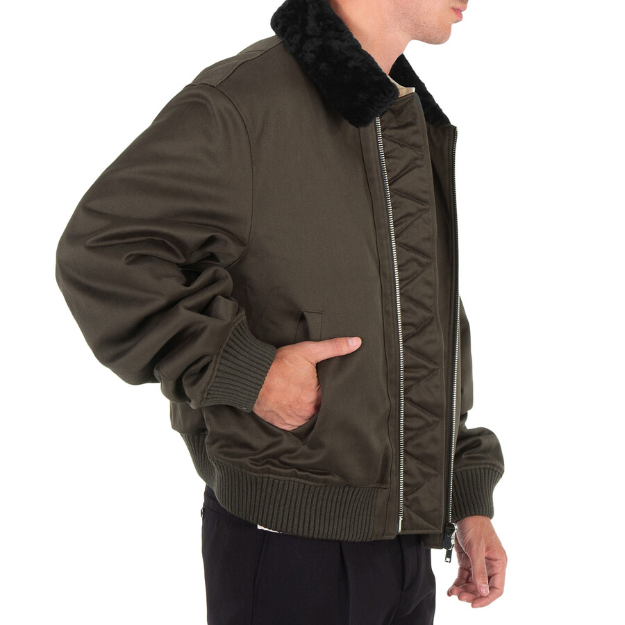 Shop Zipped Shearling-Collar Bomber Jacket on Sale at BeyondStyle