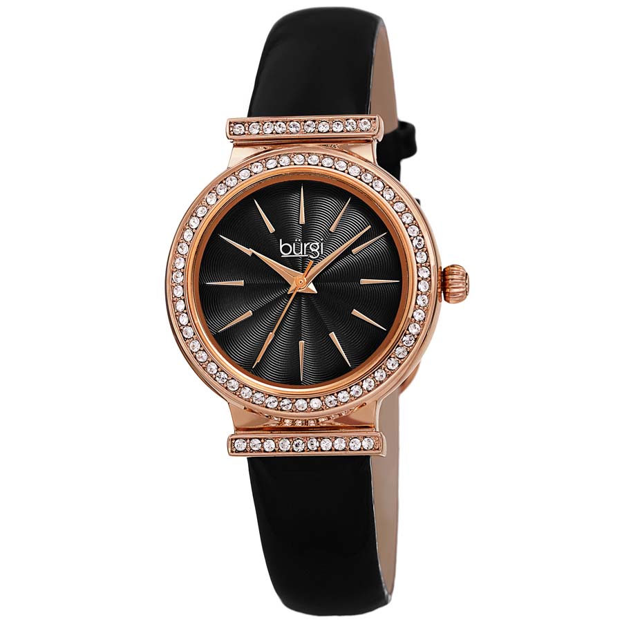 Burgi Black Dial Black Leather Ladies Watch BUR230BK