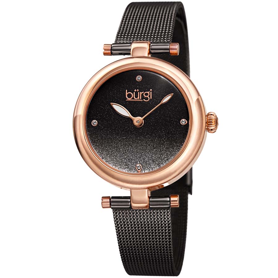 Burgi Black Dial Black-plated Mesh Ladies Watch BUR231GN