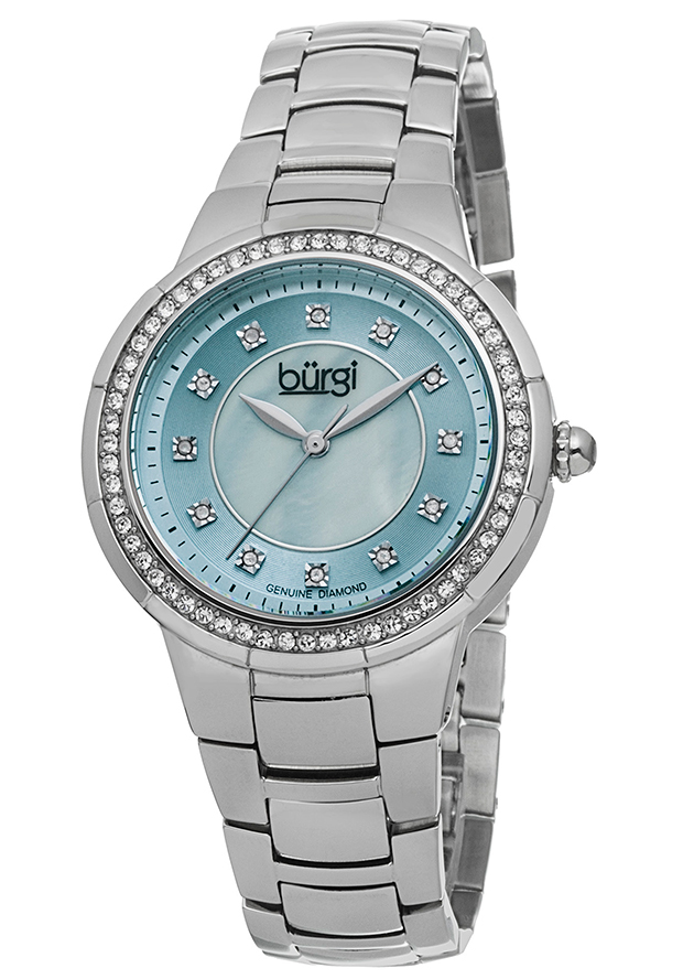 Burgi Blue Mother of Pearl Diamond Dial Ladies Watch BUR093BU