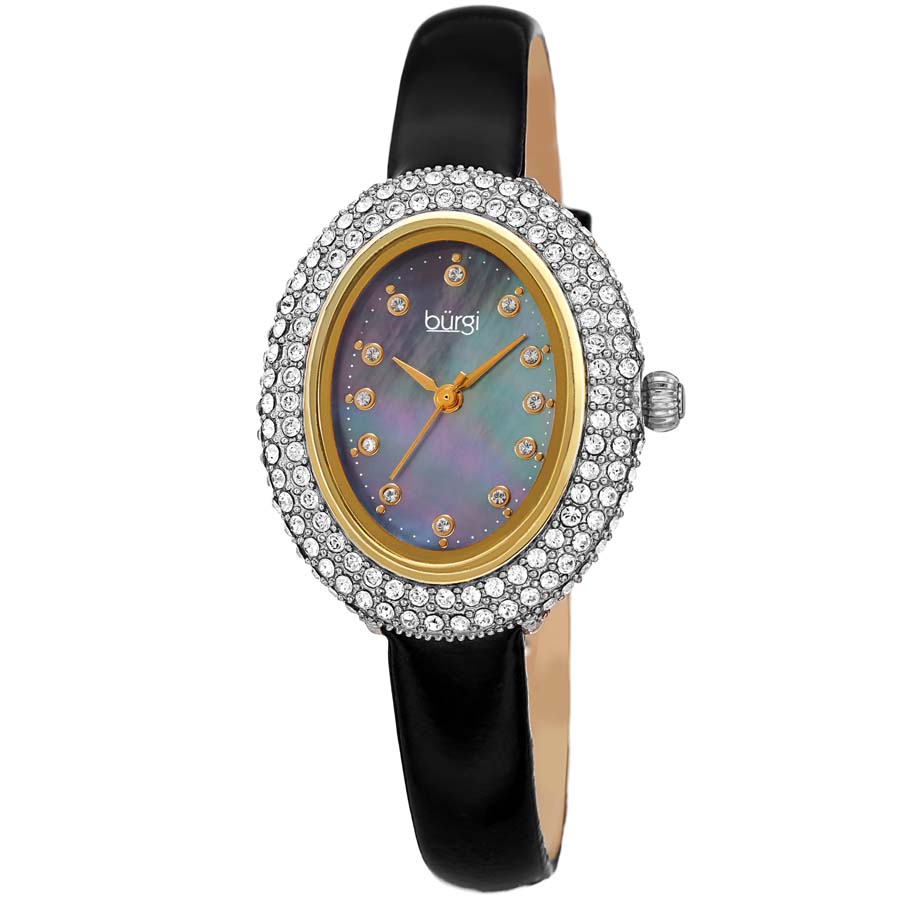 Burgi Crystal Black Dial Black Leather Ladies Watch BUR234BK