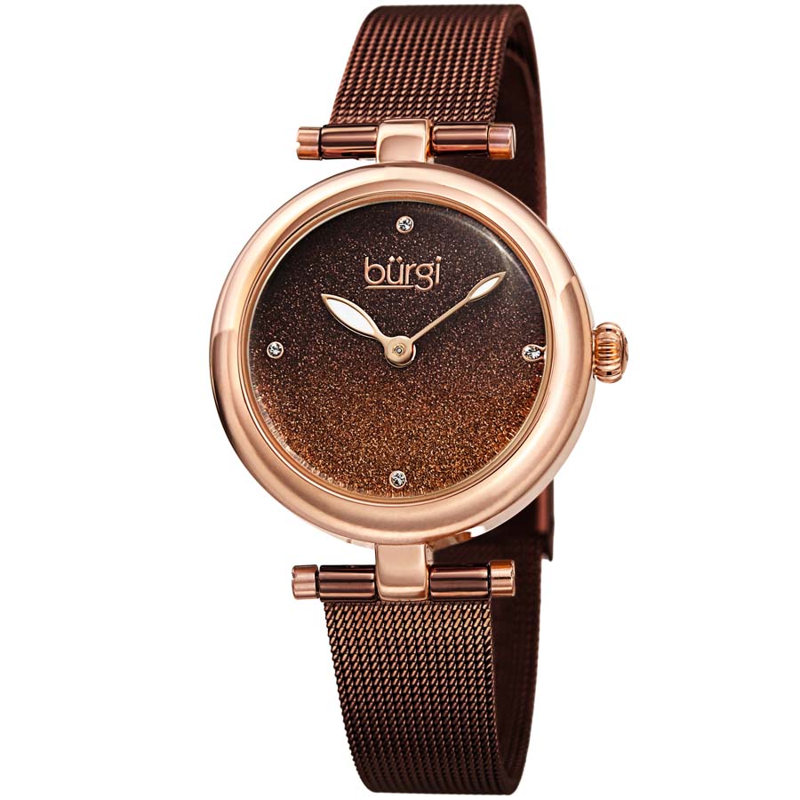 Burgi Crystal Brwon Dial Mesh Ladies Watch BUR231BR