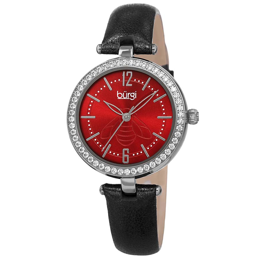 Burgi Crystal Red Dial Ladies Watch BUR235SSBK