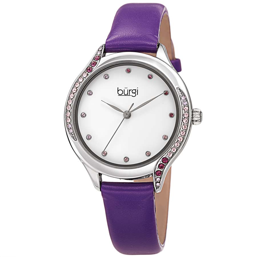 Burgi Crystal White Dial Purple Leather Ladies Watch BUR239PU