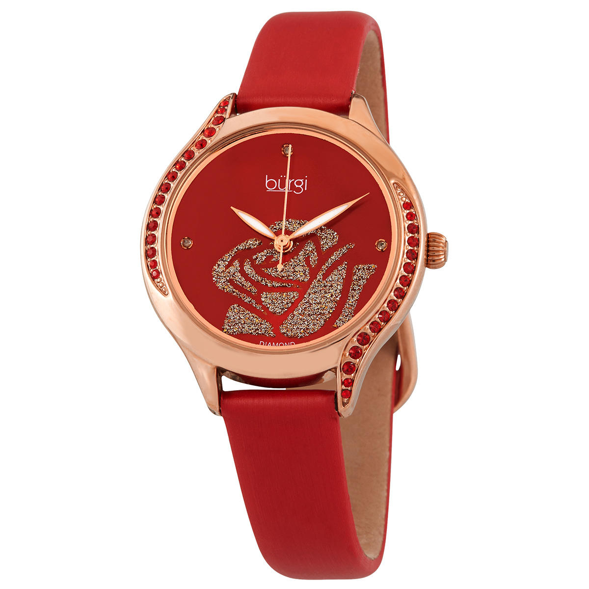 Burgi 265 Red  Crystal Accent Women\'s Watch Diamond and Crystal Accented Bracelet & Satin Strap 2 Watch  main image 4