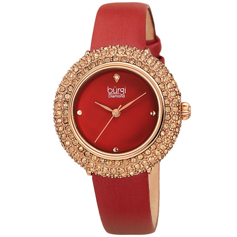 Burgi Diamond Red Dial Red Satin Ladies Watch BUR227BUR