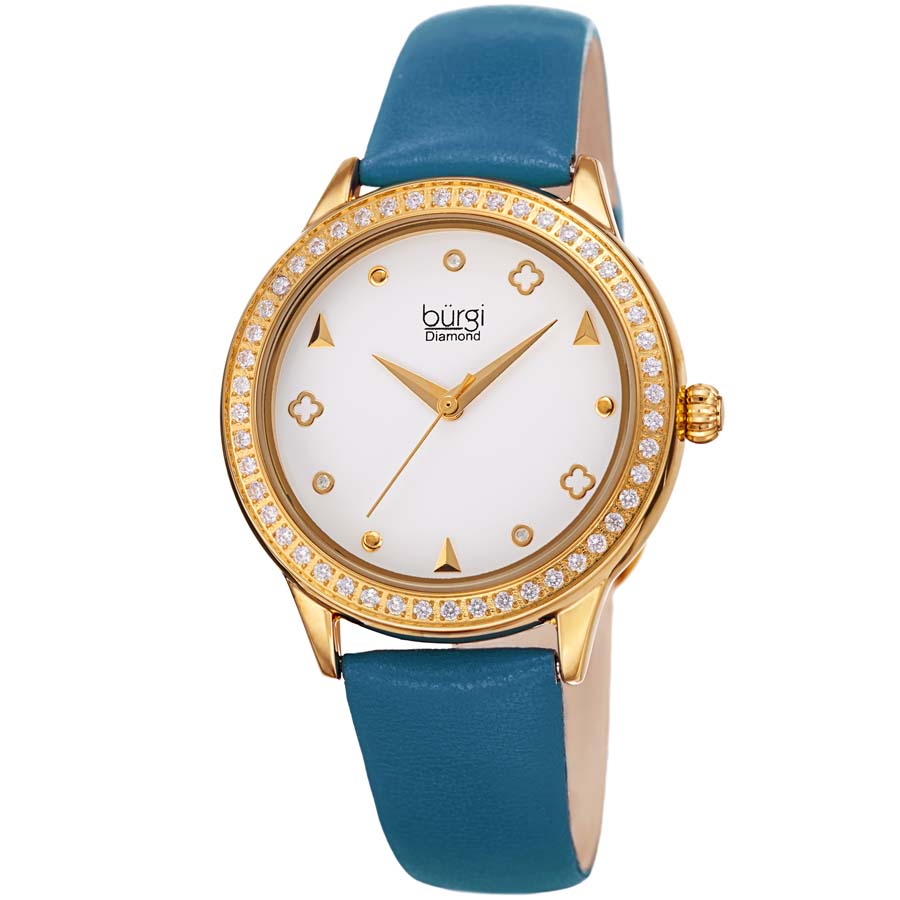 Burgi Diamond White Dial Blue Leather Ladies Watch BUR221BU
