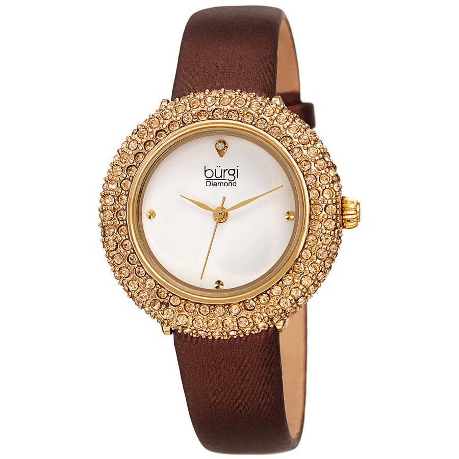 Burgi Diamond White Dial Brown Satin Ladies Watch BUR227BR