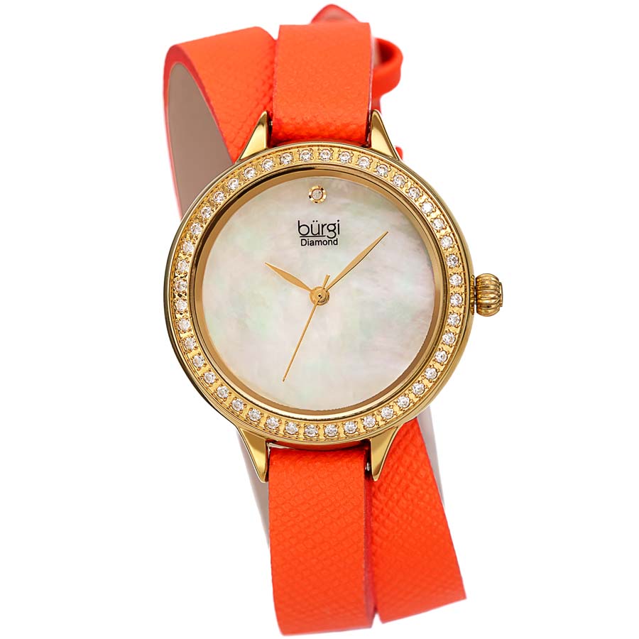 Burgi Diamond White Mother of Pearl Dial Ladies Watch BUR224OR