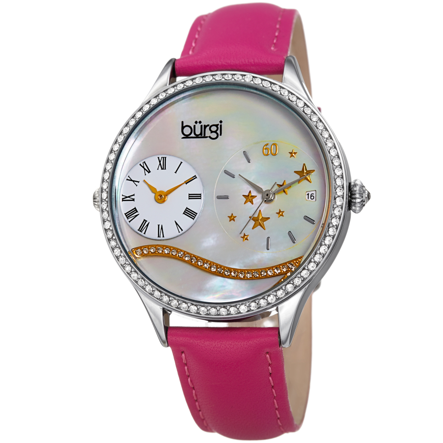 Burgi Dual Time Quartz Crystal White Dial Ladies Watch BUR184PK