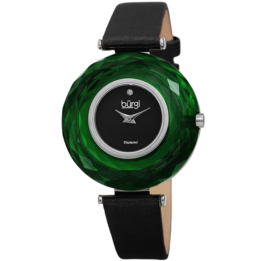 Burgi Faceted Crystal Bezel Diamond Black Dial Ladies Watch BUR252GN