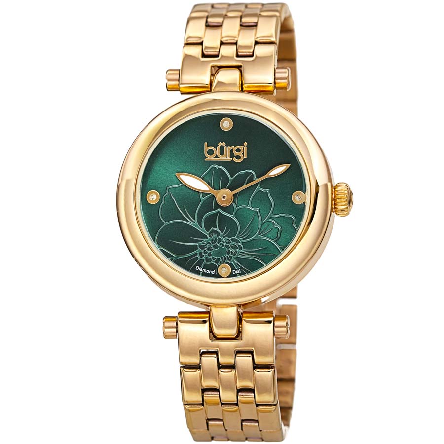 Burgi Flower Marker Quartz Diamond Green Dial Ladies Watch BUR223GN