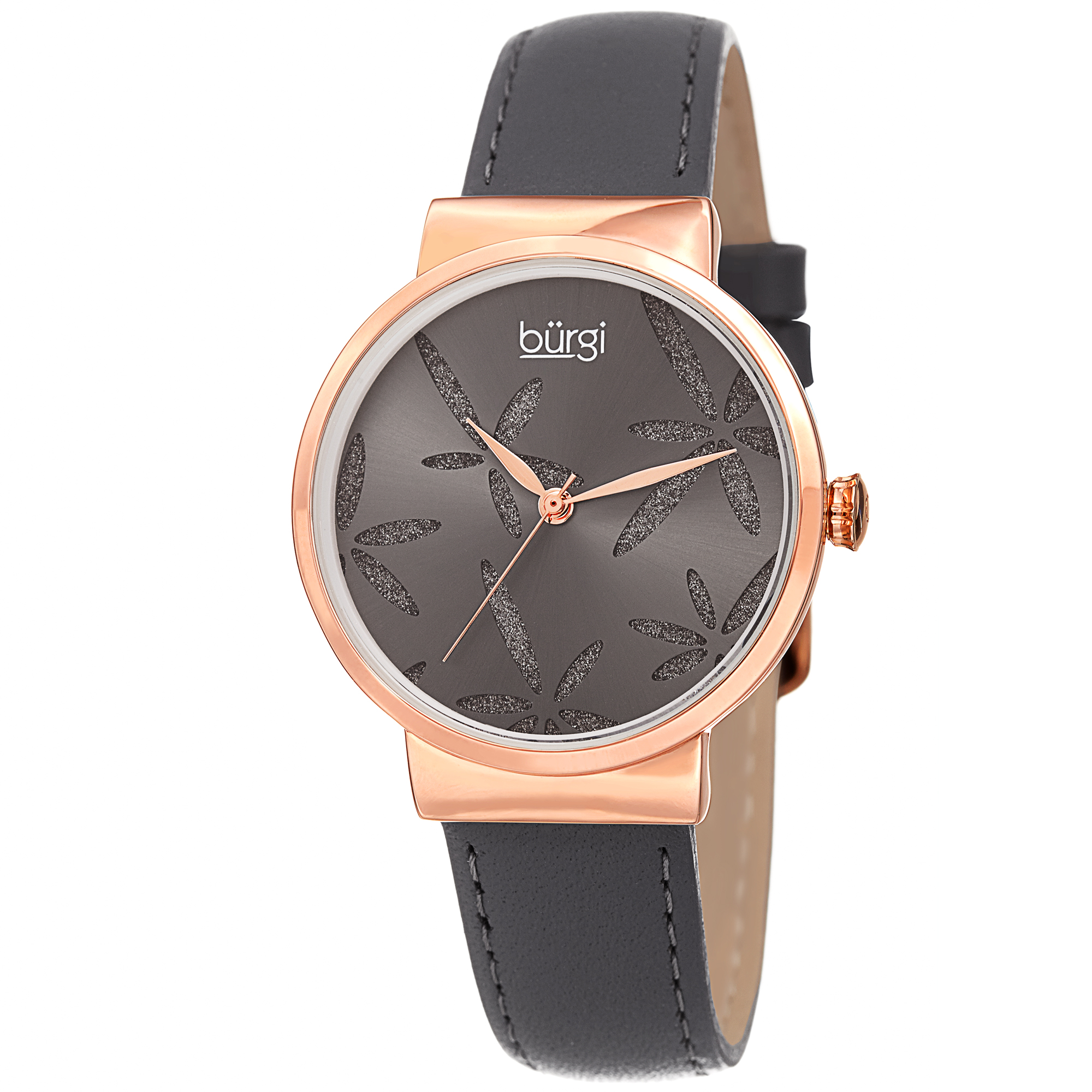 Burgi Grey Dial Grey Leather Ladies Watch BUR191GY