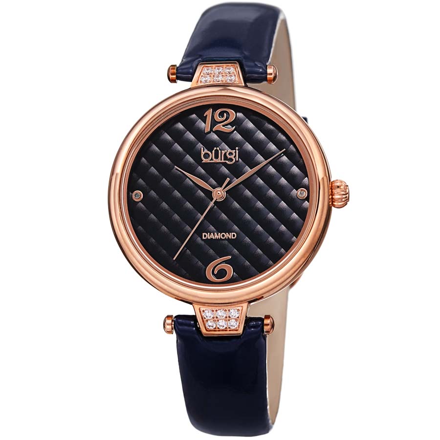 Burgi Ladies Engraved Argyle Diamond Dial Blue Leather Strap Watch BUR222BU