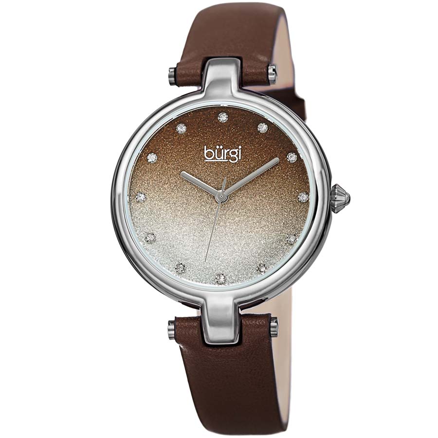 Burgi Ladies Glitter Ombre Swarovski Crystal Dial Genuine Leather Strap Watch BUR225BR