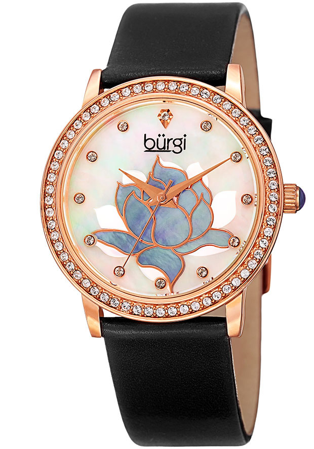 Burgi Mother 0f Pearl Dial Black Leather Ladies Watch BUR159BKR